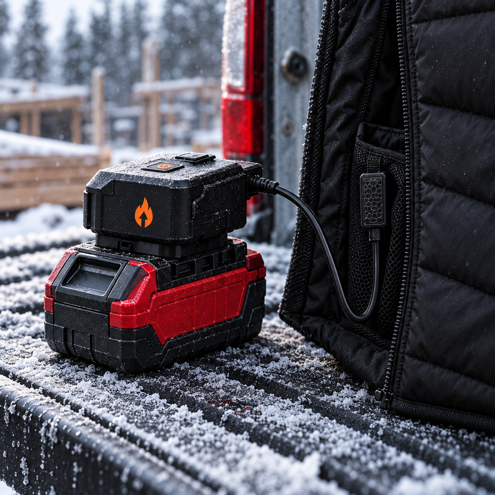 Tool-battery adapter powering the vest