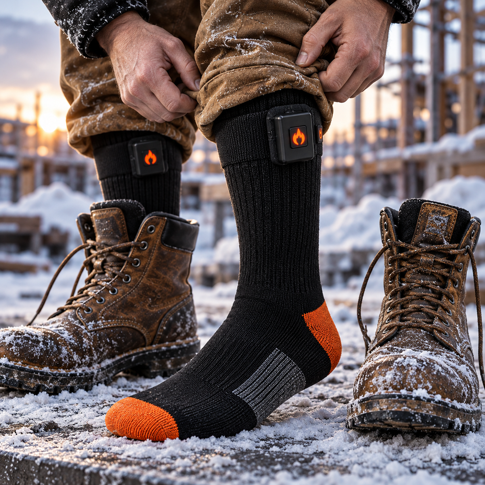 Heated socks in work boots